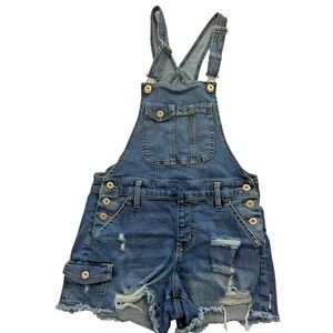 NOBO No Boundaries Denim Bib Shortalls Overalls Distressed Grunge Size S (3-5)